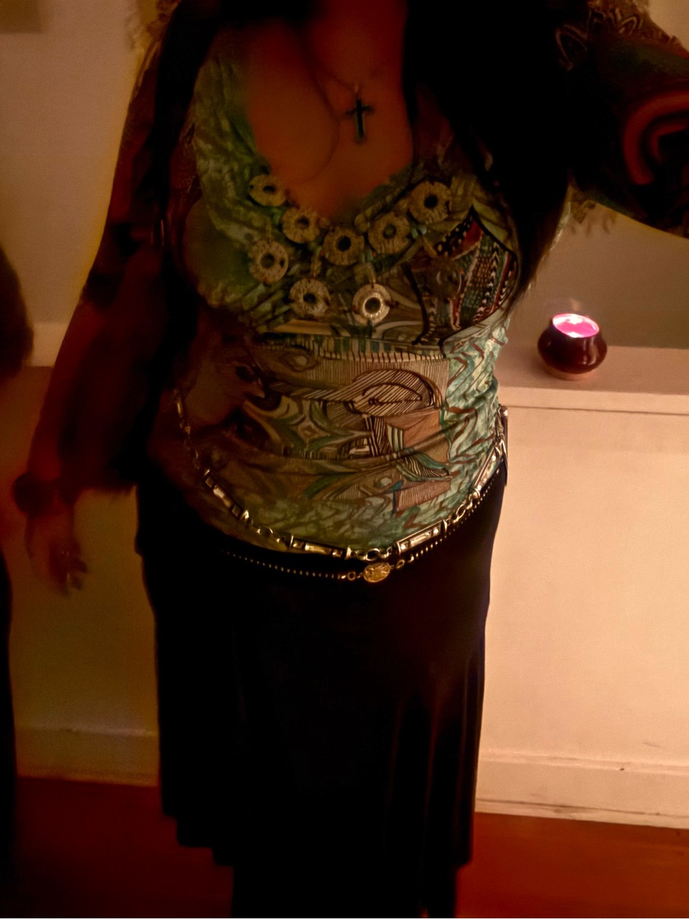 Save The Queen Turquoise Patterned 3/4 Sleeve Top with Necklace